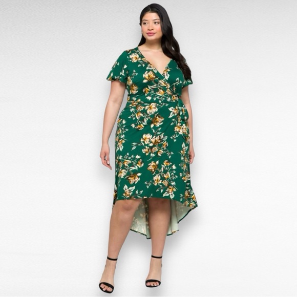 NEW Fortune + Ivy IRENE Green Faux Wrap High Low Midi Dress Sz 2X Stitch Fix - Picture 2 of 9